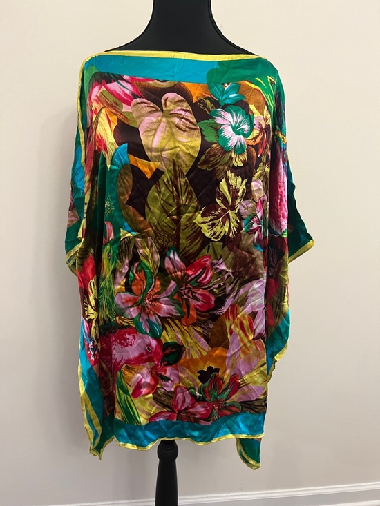 Cache Tops - Cache Multi-Color Tropical Floral Off-Shoulder Tunic
